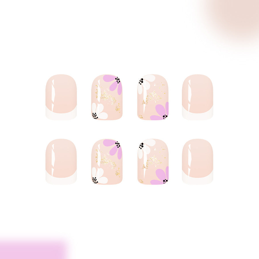 Flower Garden Chic Short Square Pink Floral Design Press On Nail Set