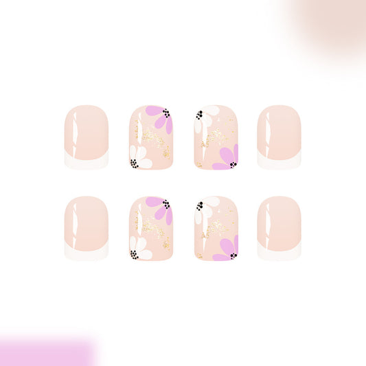 Flower Garden Chic Short Square Pink Floral Design Press On Nail Set