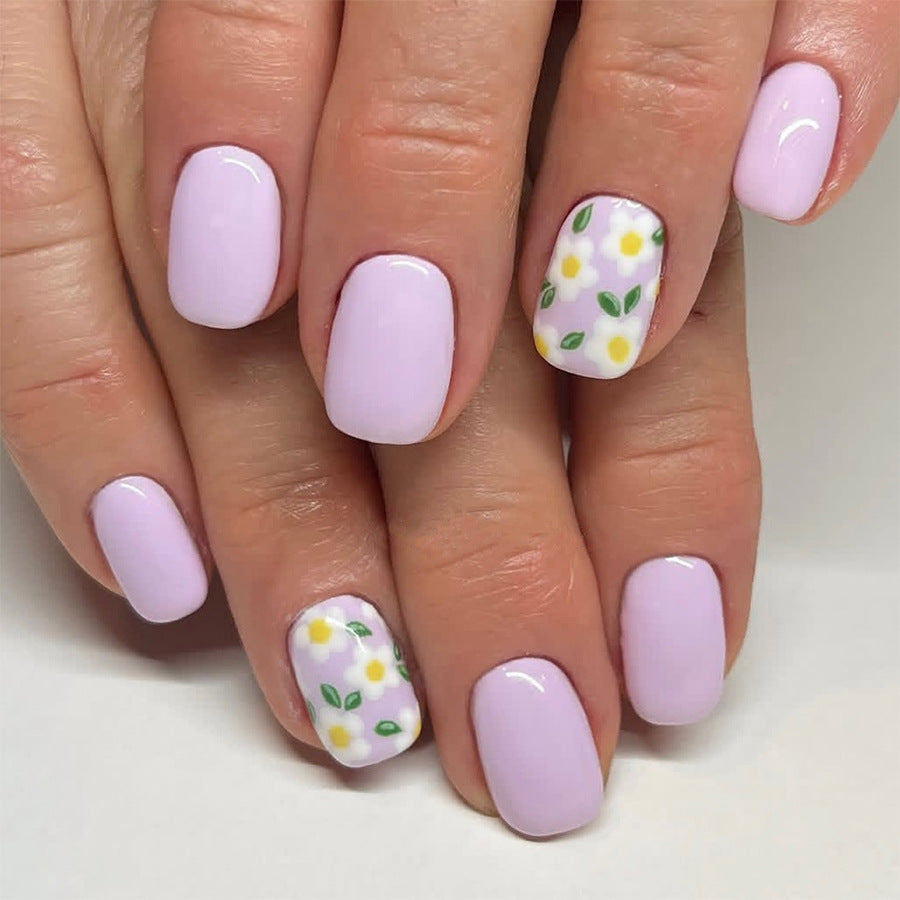 Botanical Bliss Lavender Short Square Press-On Nail Set with Charming Floral Accent