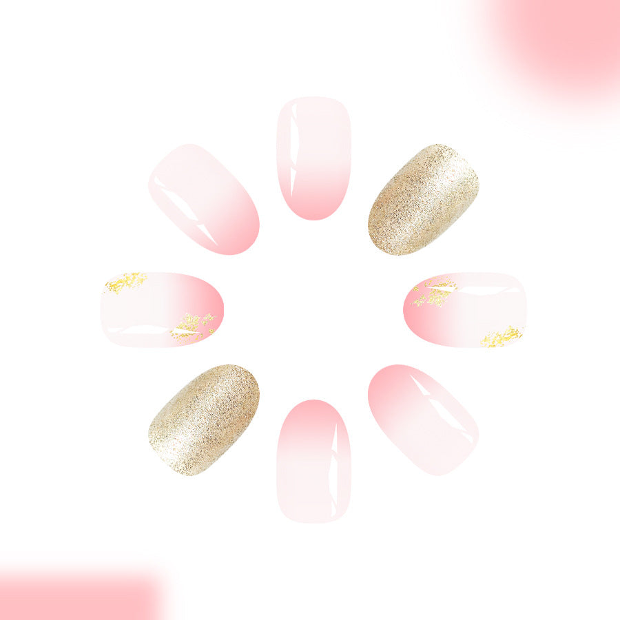 Glamorous Bliss Medium Oval Pink Ombre with Dazzling Gold Accents Press On Nail Set
