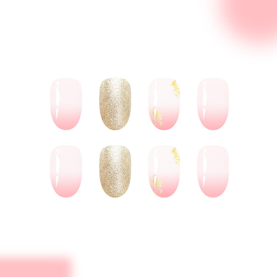 Blossom Elegance Medium Oval Pink and Gold Glitter Dip Design Press-On Nail Set