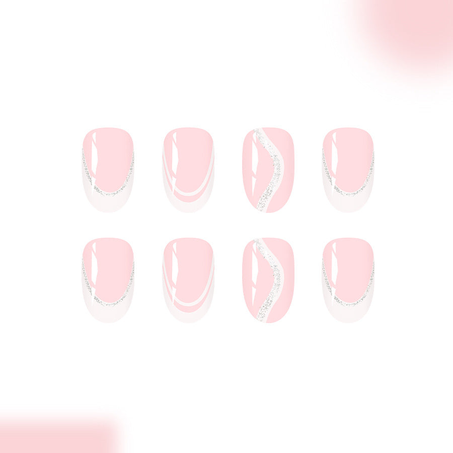 Whimsical Blossom Short Round Soft Pink with Glittery Accent Press On Nail Set