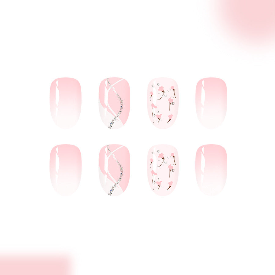 Blossoming Beauty Short Oval Soft Pink with Floral Accents Press On Nail Set
