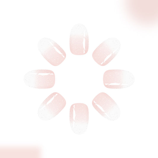Dreamy Pastel Ombre Short Oval Pink Glitter Press On Nail Set