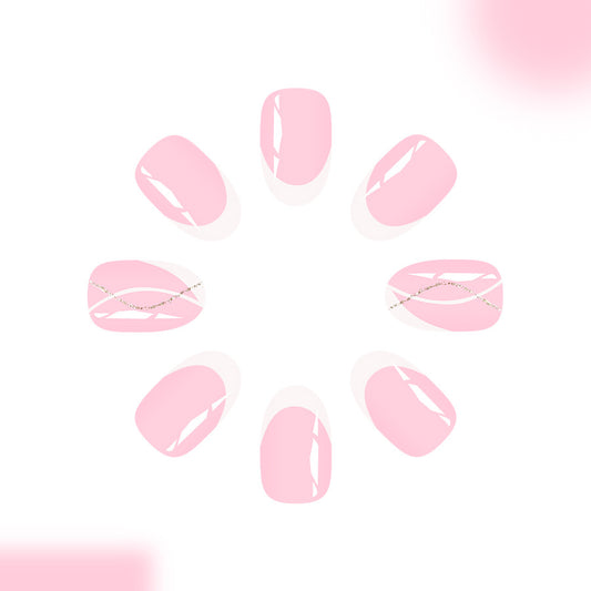 Whimsical Charm Medium Oval Soft Pink with Delicate Metallic Detailing Press-On Nail Set