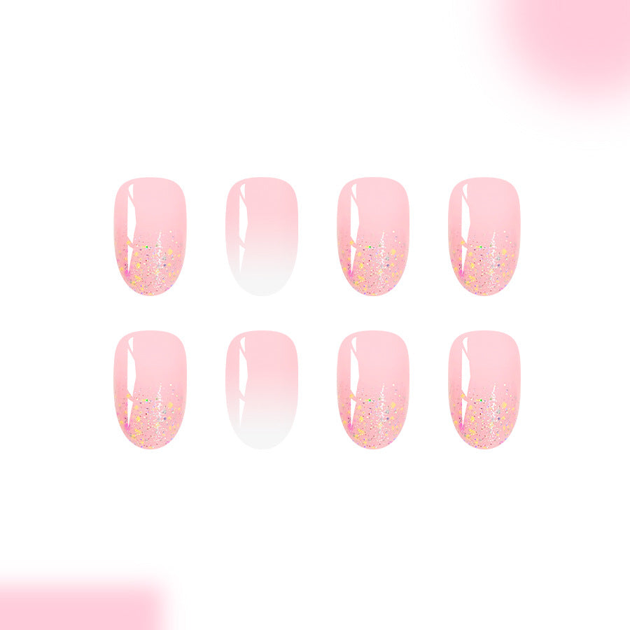 Whimsical Elegance Short Almond Soft Pink with Glitter Fade Press-On Nail Set