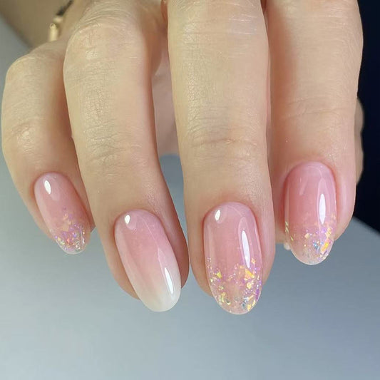 Whimsical Dreams Short Almond Soft Pink with Shimmering Glitter Tips Press-On Nail Set
