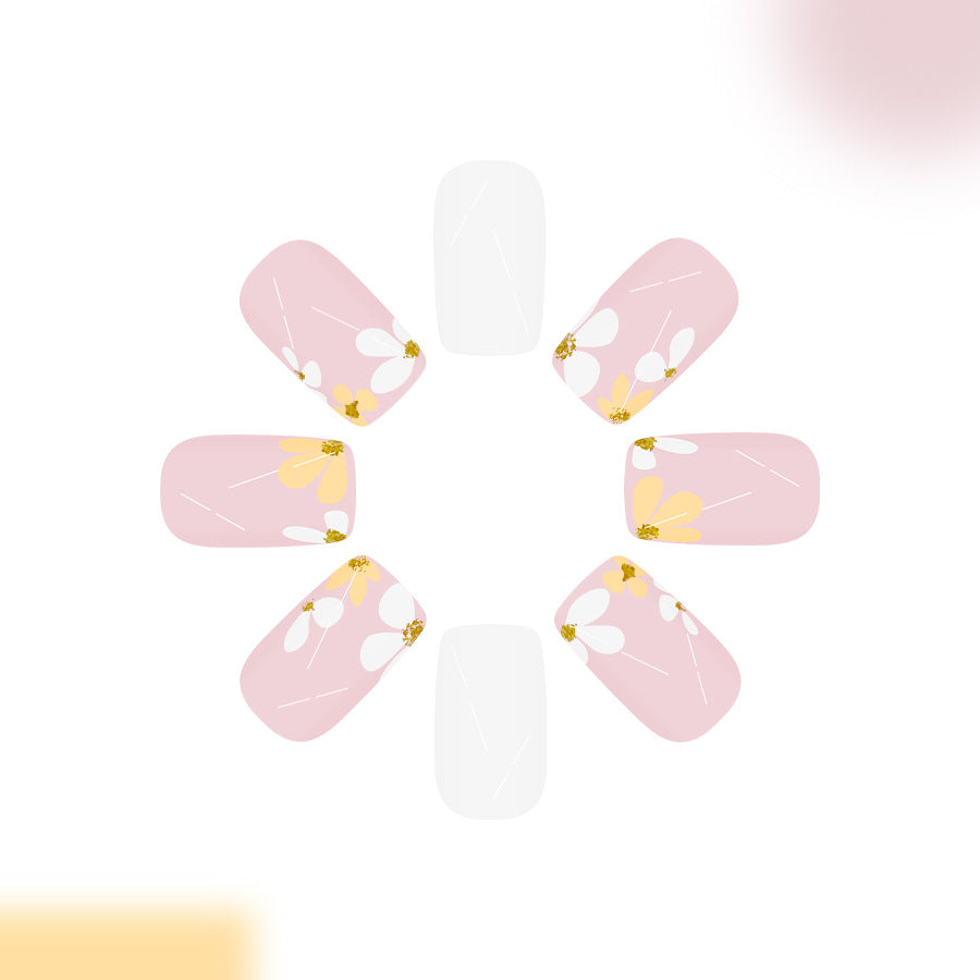 Blossom Dream Press on Nail Set Medium Square Pink with Floral Accents