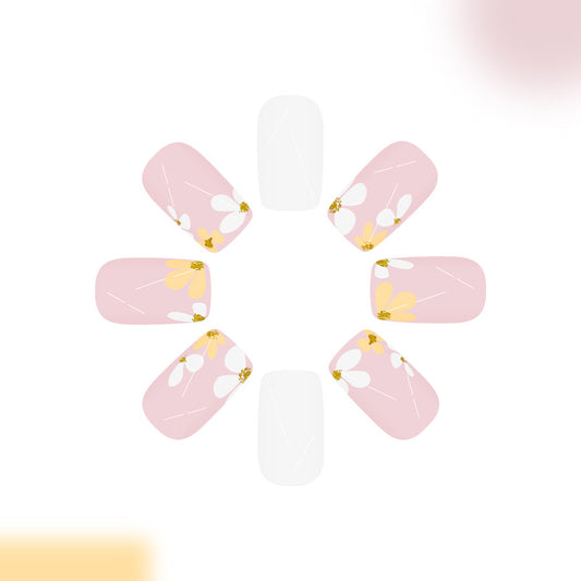 Blossom Dream Press on Nail Set Medium Square Pink with Floral Accents