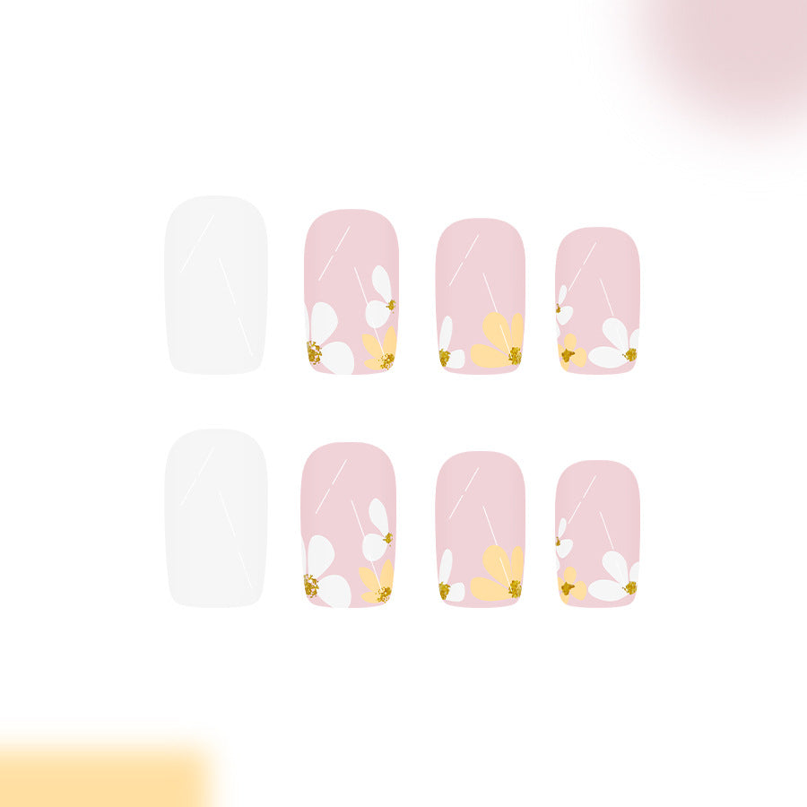 Blooming Garden Medium Square Pink Floral Design Press On Nail Set