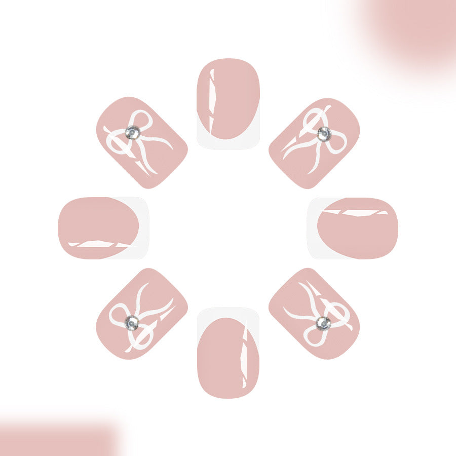 Chic Elegance Short Square Blush Pink with Gem Accent Press On Nail Set