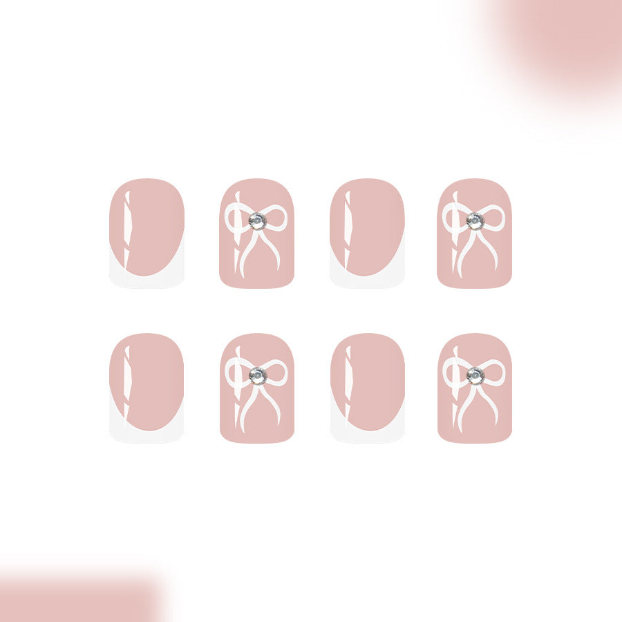 Chic Elegance Short Square Blush with Ribbon Accent Press-On Nail Set