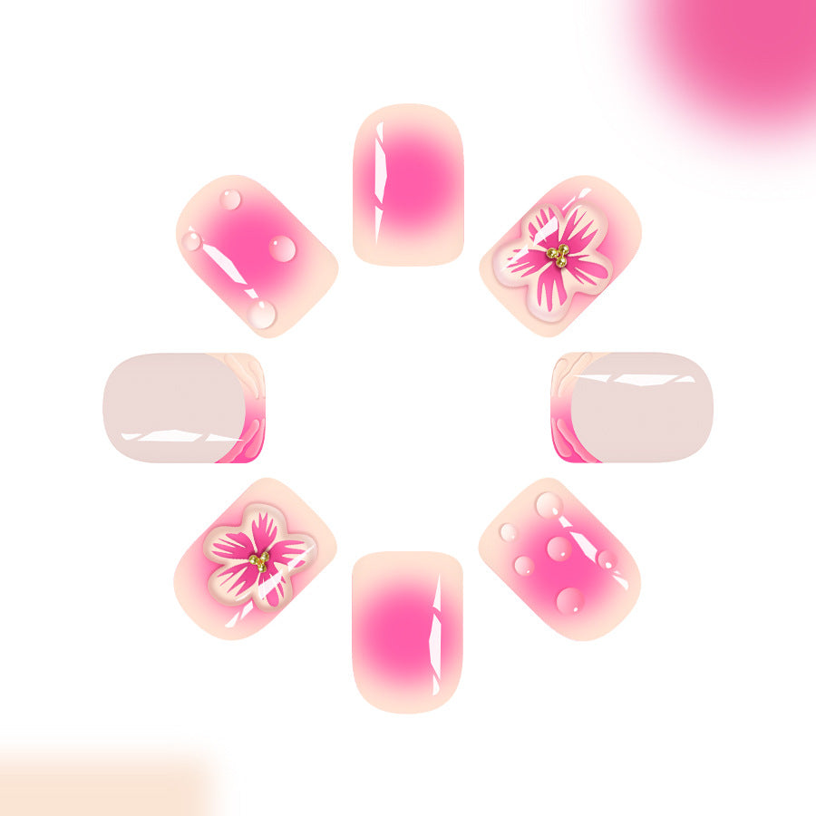 Blossoming Elegance Short Square Pink Ombre with Floral Design Press-On Nail Set