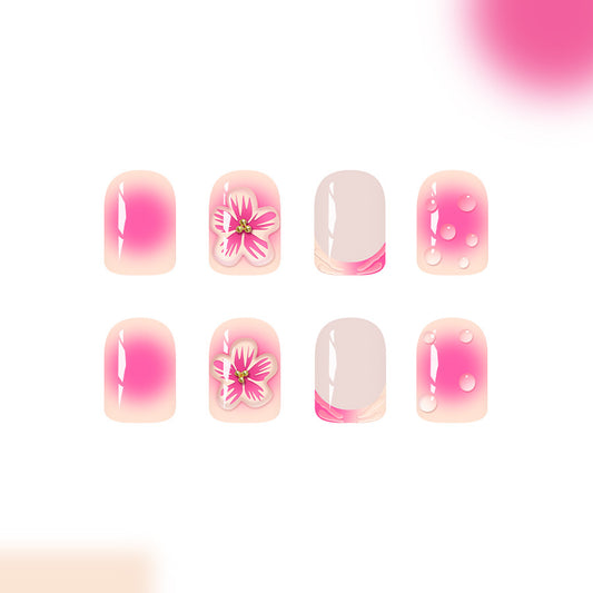 Blossom Dreams Short Square Pink Floral Design Press On Nail Set