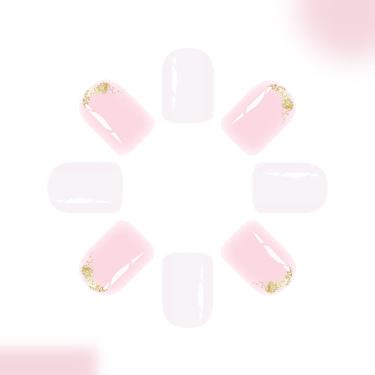 Elegant Garden Dream Press on Nail Set in Short Square Pink with Glitter Accents and Glossy Finish