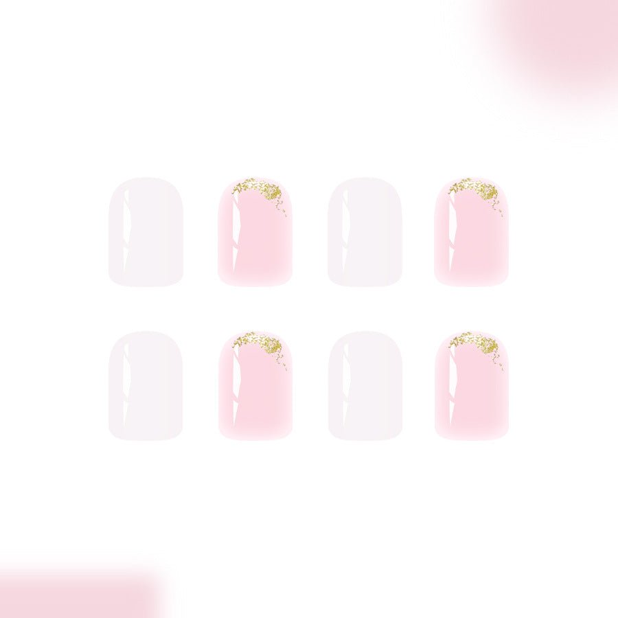 Dreamy Pastel Glossy Short Square Pink and White Press-On Nail Set with Glitter Accents