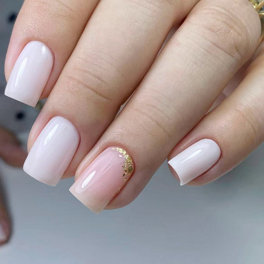 Glamorous Elegance Medium Square Soft Pink Nails with Gold Accent Features