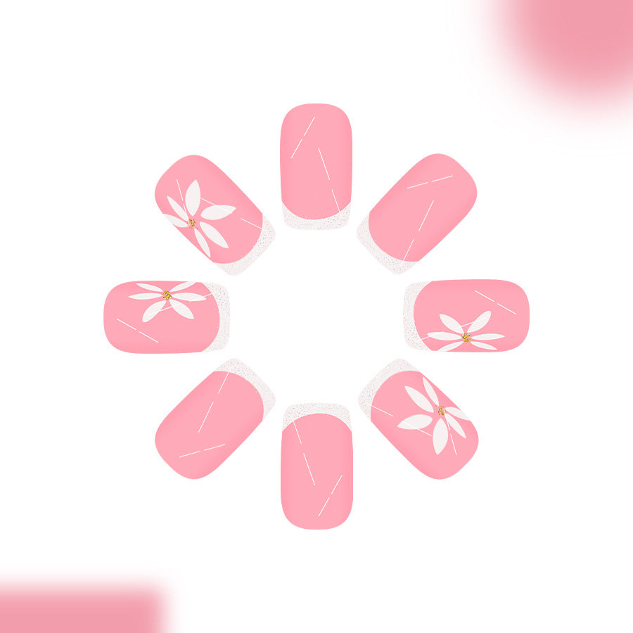 Blossoming Elegance Medium Square Pink Press On Nail Set with Floral Design