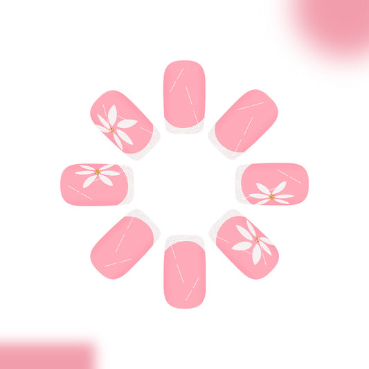 Blossoming Elegance Medium Square Pink Press On Nail Set with Floral Design