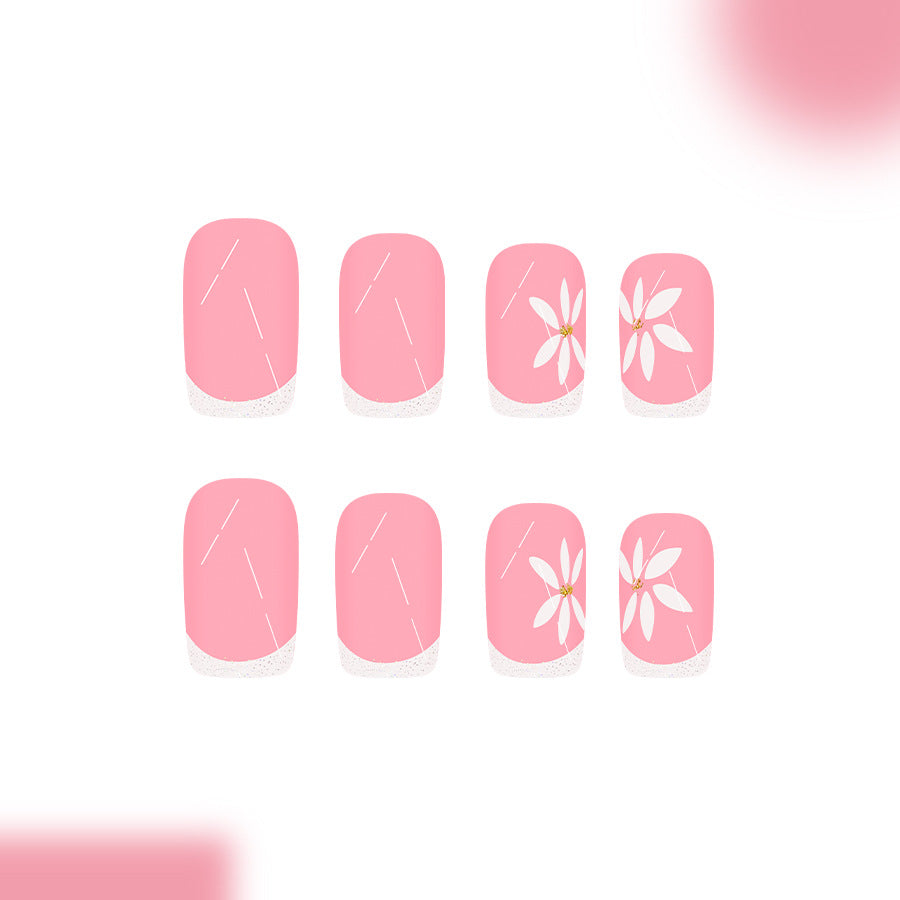 Blossom Bliss Soft Medium Square Pink Press On Nail Set with Floral Accents