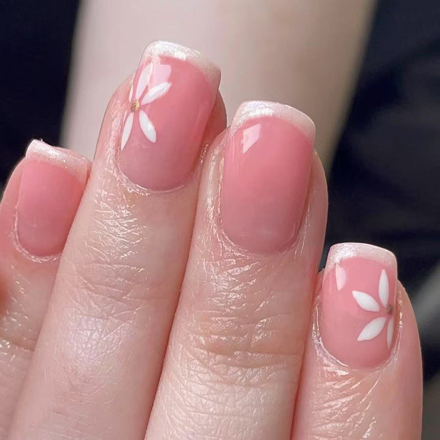 Blossoming Petals Elegant Short Square Pink Press-On Nail Set with Unique Floral Accent