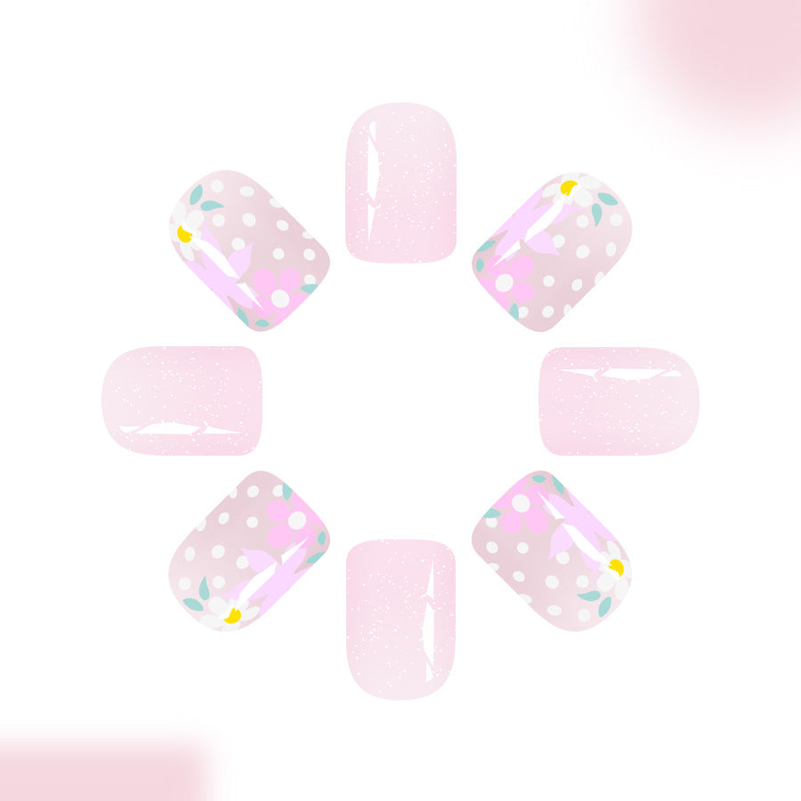 Blossom Dreamy Short Square Pink Glitter Floral Press on Nail Set
