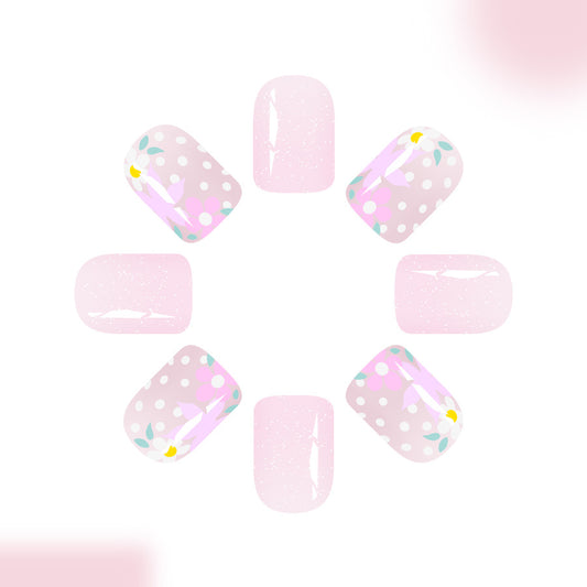 Blossom Dreamy Short Square Pink Glitter Floral Press on Nail Set