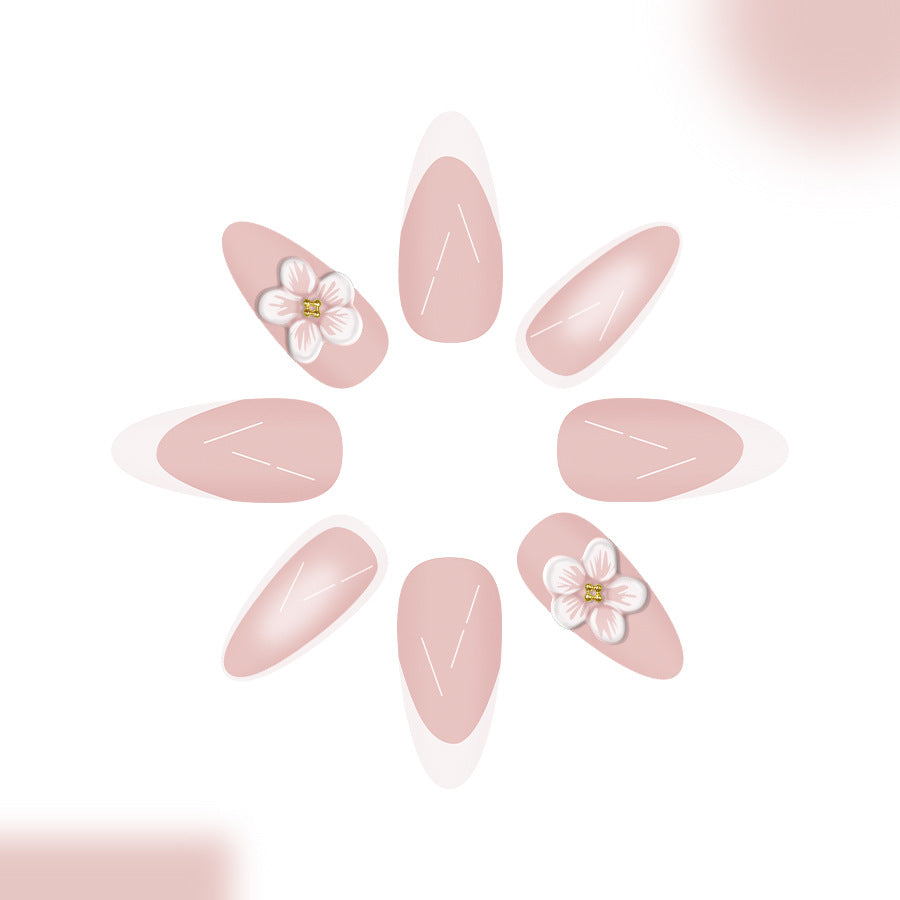 Blossom Bliss Long Almond Press On Nail Set in Soft Pink with Floral Accent