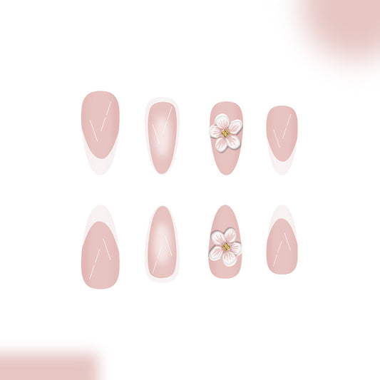 Blossom Beauty Long Almond Blush Pink Press On Nail Set Featuring Elegant Floral Accent