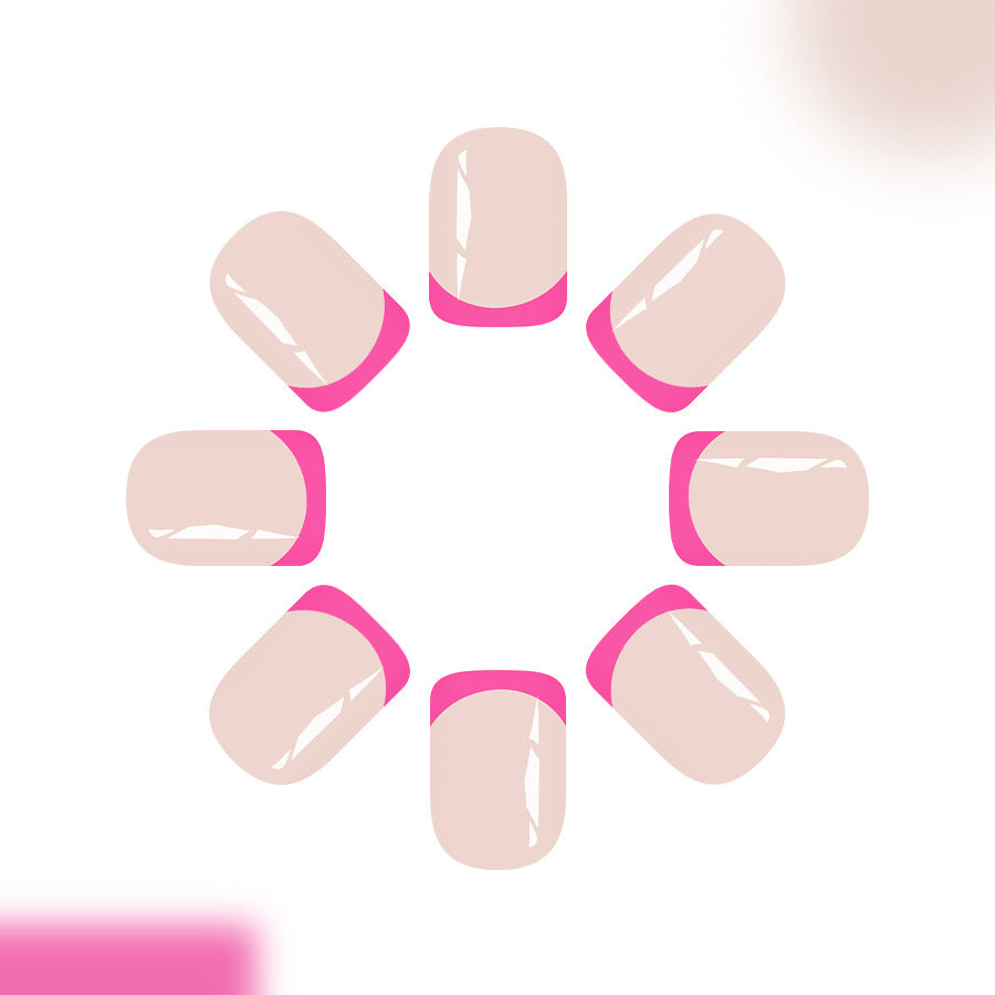 Chic Elegance Short Square Beige with Bold Pink Tips Nail Set