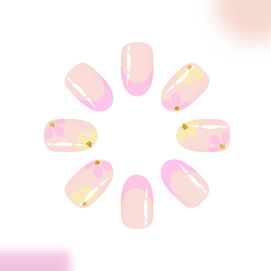 Blossom Dream Sparkling Medium Oval Pink Floral Press On Nail Set