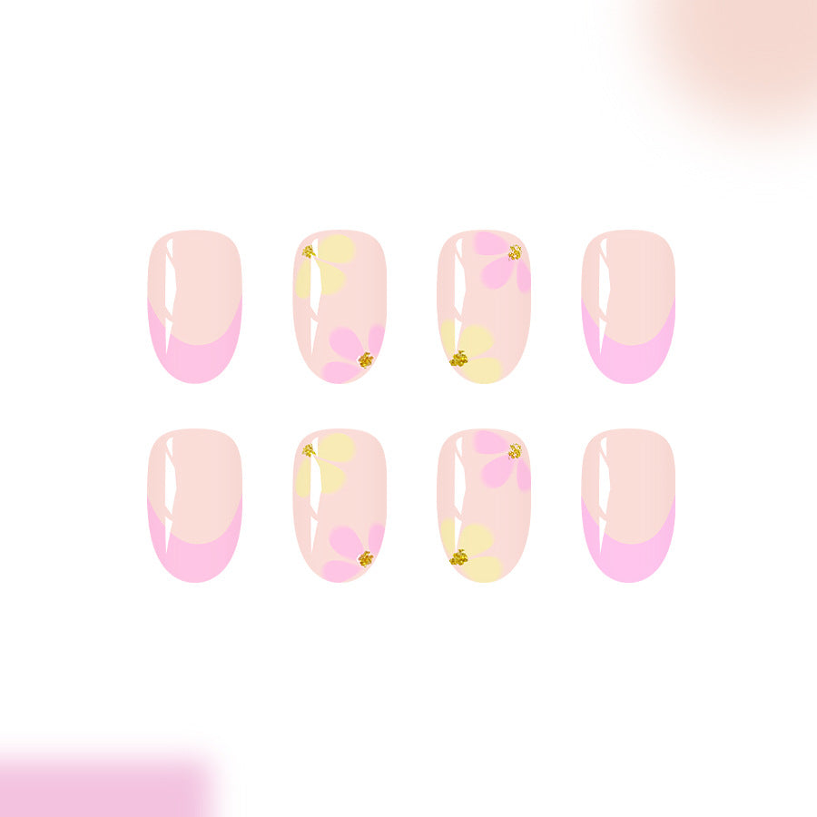 Blossom Bliss Medium Oval Pink Ombre with Delicate Floral Accents Press On Nail Set