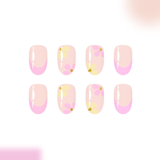 Blossom Bliss Medium Oval Pink Ombre with Delicate Floral Accents Press On Nail Set