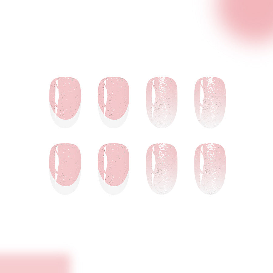 Dreamy Blossom Press On Nail Set Medium Oval Blush Pink Iridescent Finish