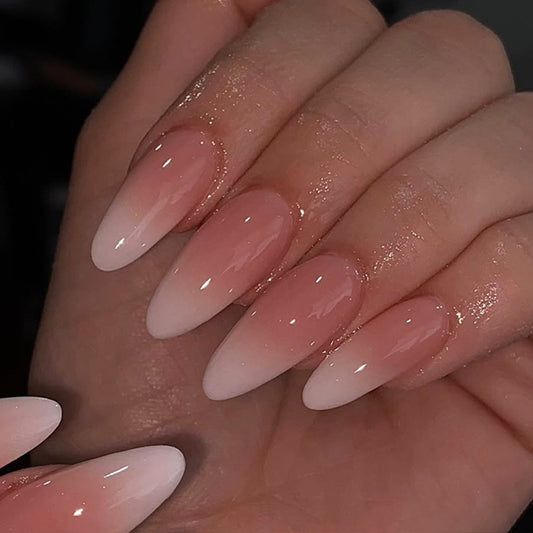 Glamorous Dreamy Long Almond Ombre Pink Press-On Nail Set with High Gloss Finish