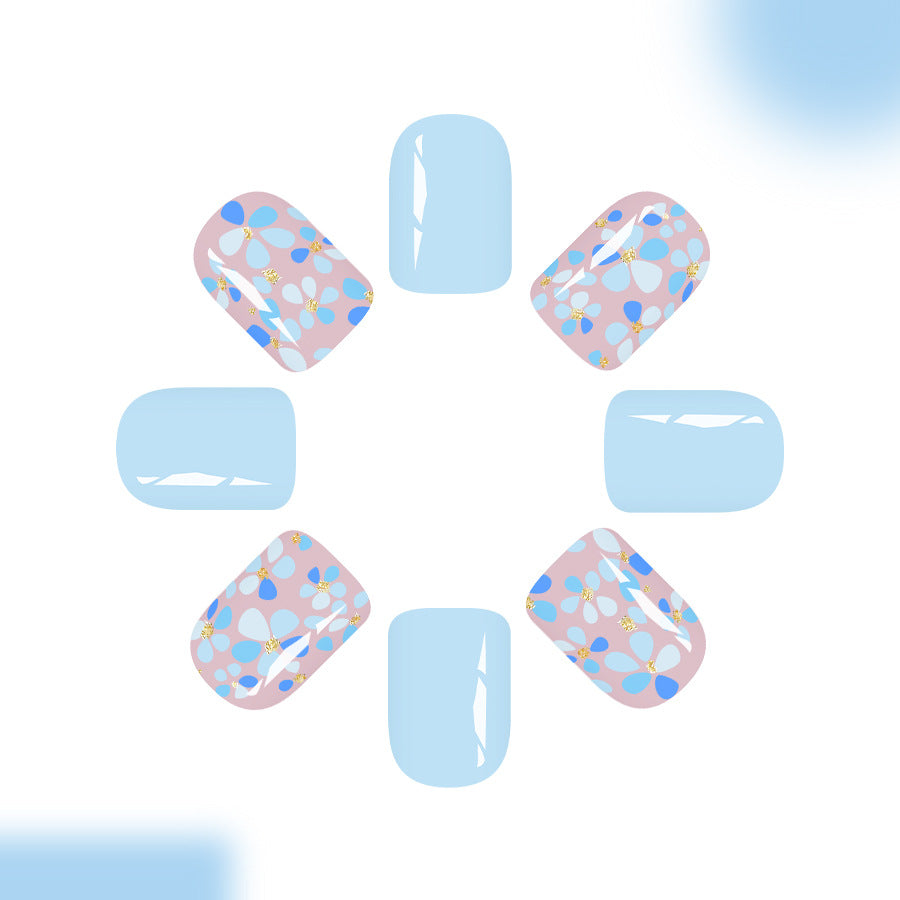 Blossom Wonderland Short Square Light Blue Press On Nail Set with Floral Accents