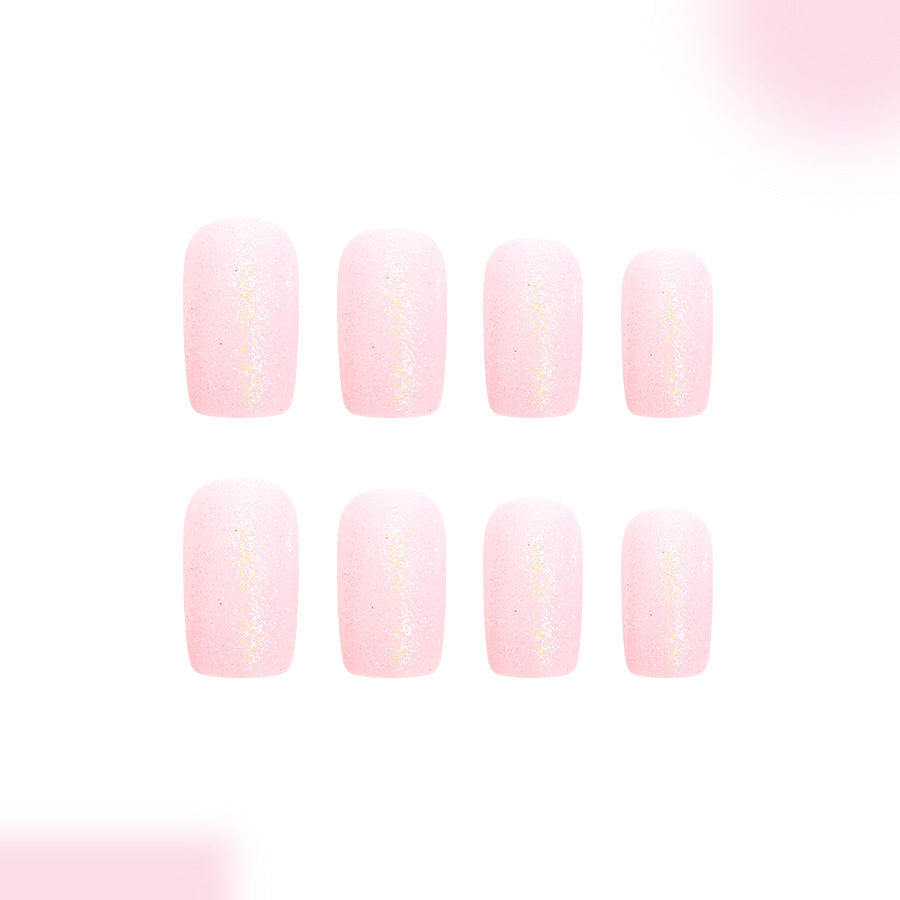 Dreamy Blossoms Short Square Soft Pink with Sparkling Finish Press On Nail Set