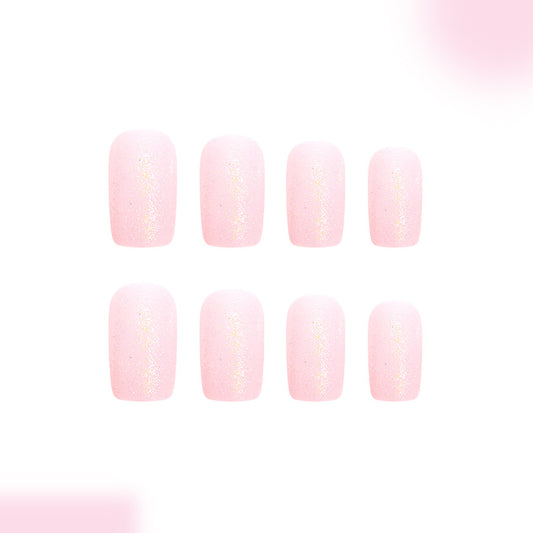 Dreamy Blossoms Short Square Soft Pink with Sparkling Finish Press On Nail Set