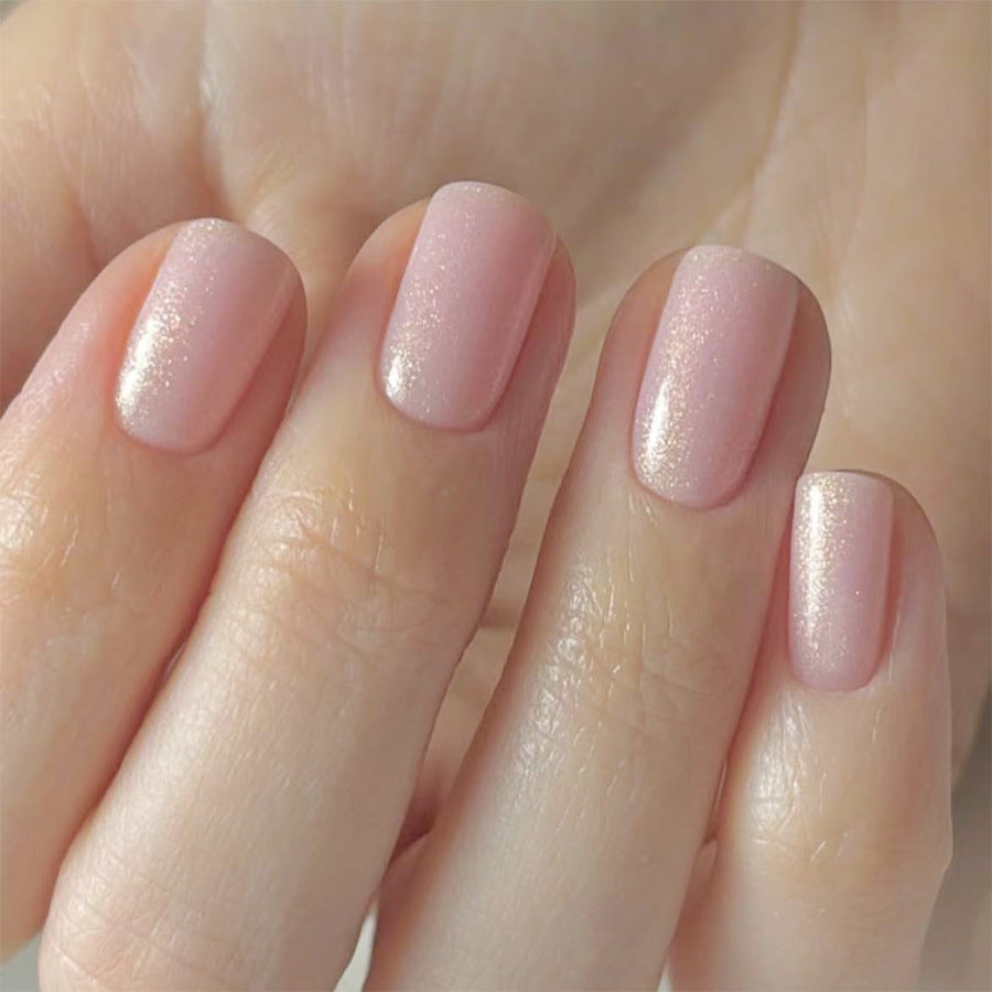 Whimsical Blush Short Square Press On Nail Set with Iridescent Shine