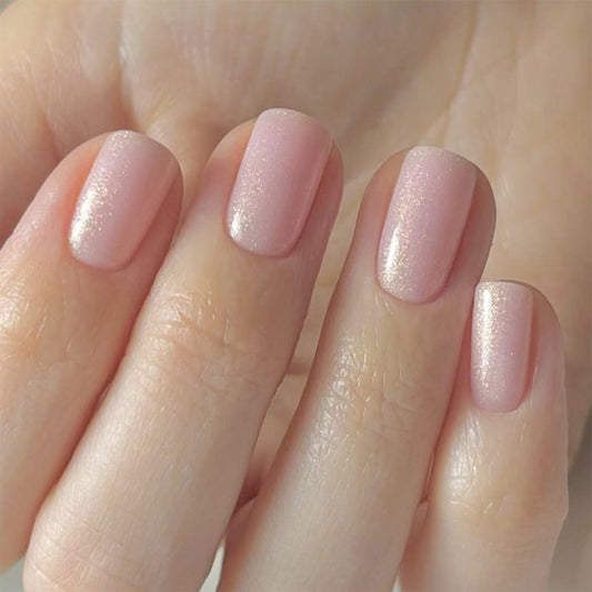 Whimsical Blush Short Square Press On Nail Set with Iridescent Shine