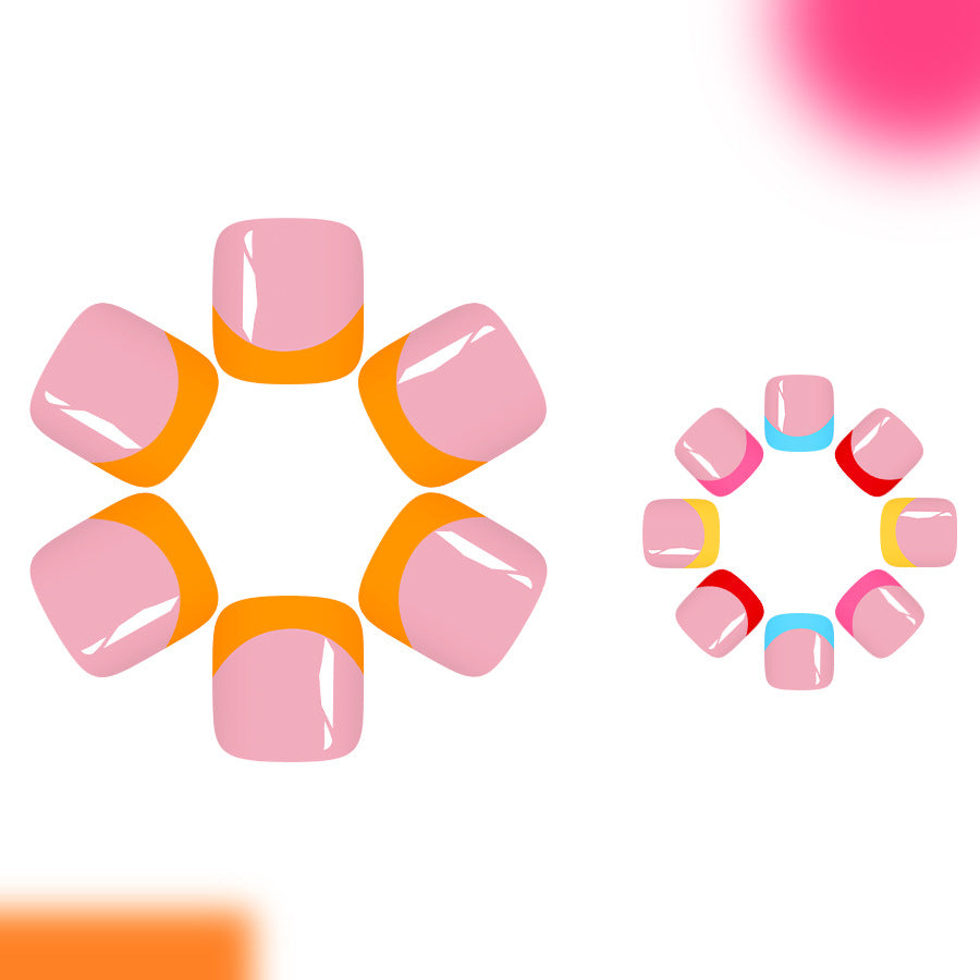Charming Blossom Short Square Pink and Orange Press on Toenail Set with Vibrant Accent Colors