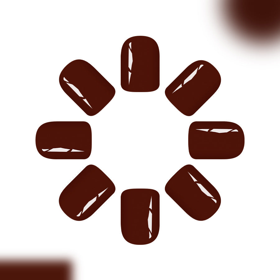 Autumn Elegance Short Square Rich Chocolate Brown Glossy Finish Press On Nail Set