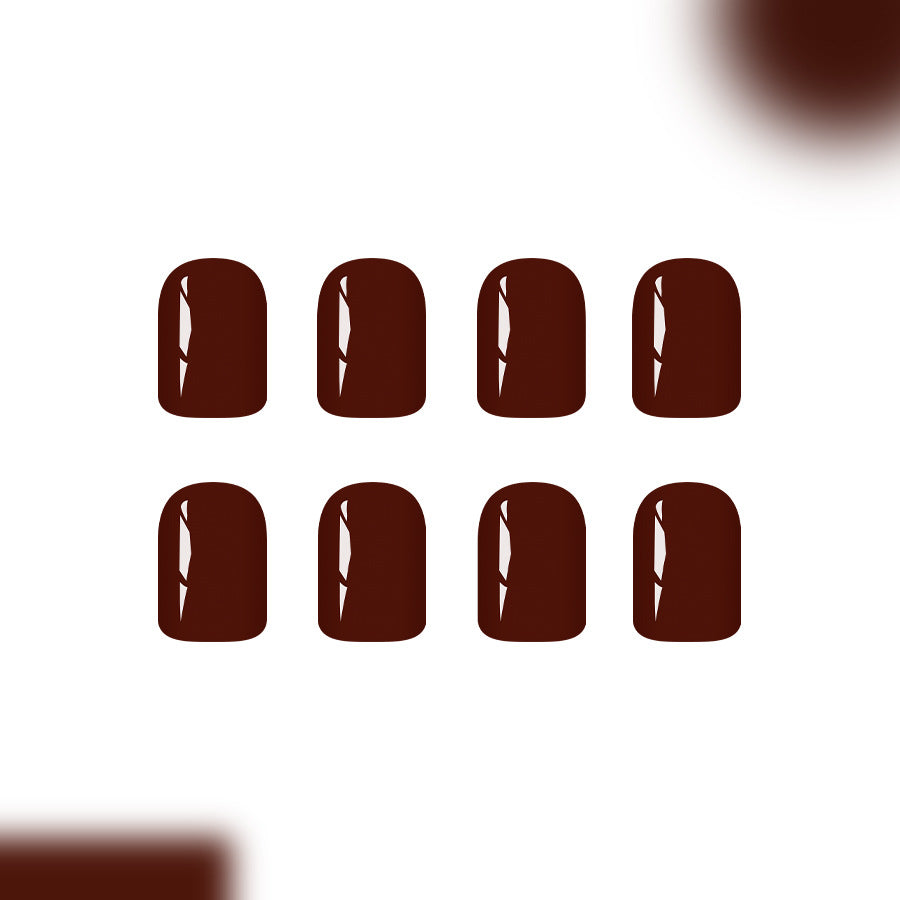 Autumn Elegance Glossy Short Square Dark Brown Press-On Nail Set with Luxurious Shine
