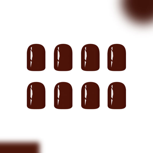 Autumn Elegance Glossy Short Square Dark Brown Press-On Nail Set with Luxurious Shine