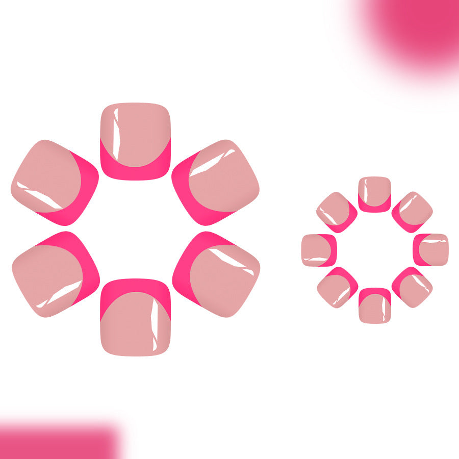 Tropical Bliss Short Square Press On Toenail Set in Soft Pink with Bold Neon Tips