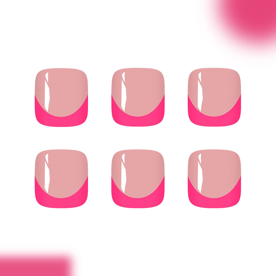 Glamorous Elegance Short Square Soft Pink with Bold Pink Tip Press On Toenail Set