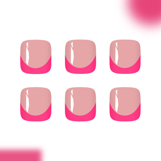 Glamorous Elegance Short Square Soft Pink with Bold Pink Tip Press On Toenail Set