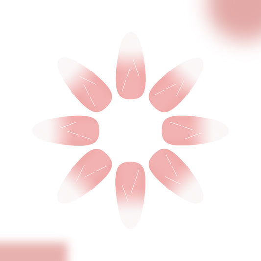 Blossoming Elegance Long Almond Pink Ombre Press On Nail Set with Unique Artistic Design