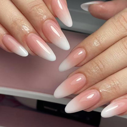 Glamorous Fairy Tale Long Almond Gradient Pink and White Glossy Press On Nail Set