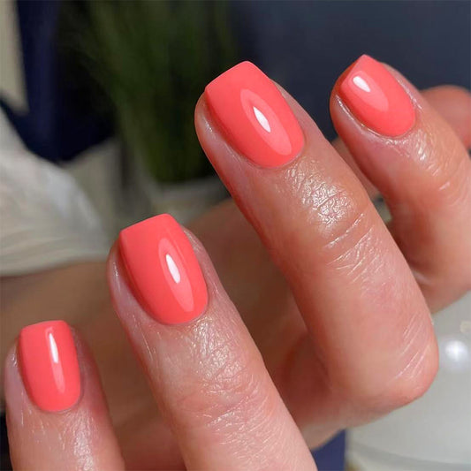 Coral Dream Short Square Press On Nail Set in Glossy Finish Perfect for Effortless Style